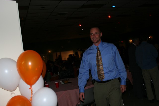 Firefighter Dave Messaros at a Company banquet.